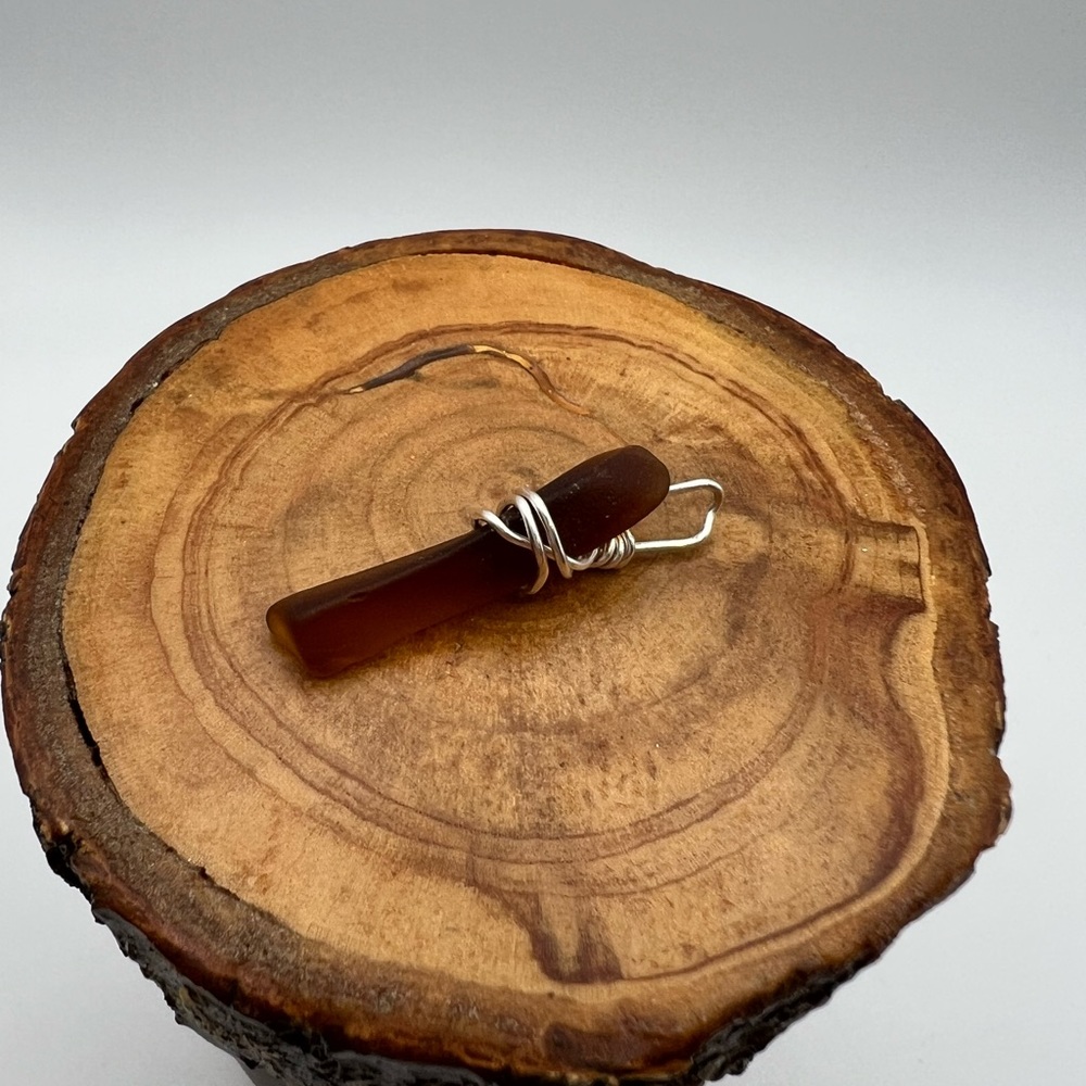 Handmade Seaglass wire wrapped pendant - brown